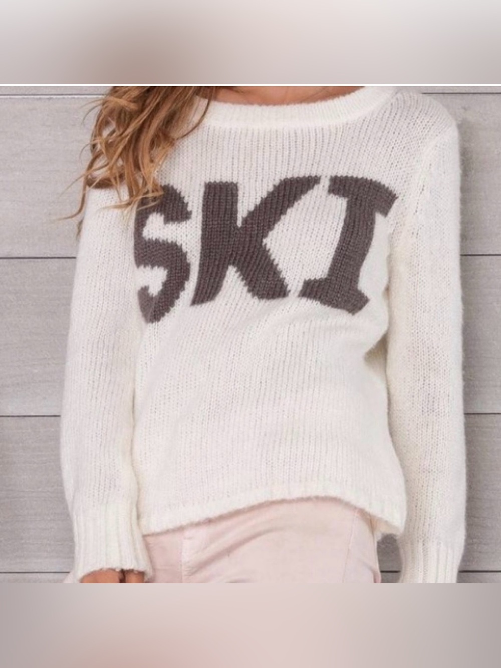 ⛷️Wooden Ships Ski Sweater Off White Gray Skiing Winter Mohair Wool Size Small